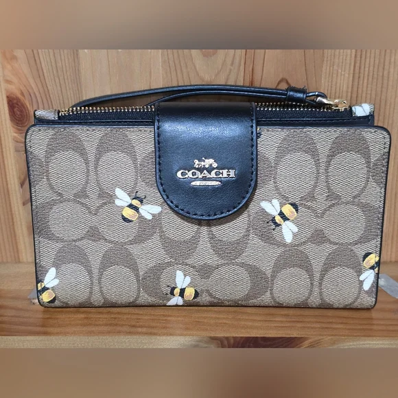 Coach Bee Print Beige and Black Backpack with Matching Wallet display picture 3